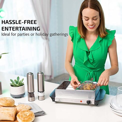 OVENTE Electric Warming Tray with Adjustable Temperature Control Perfect for Buffets, Restaurants, House Parties, Events & Dinners, Compact Food Warmer & Server with Cool Touch Handles, Silver FW170S in Saudi Arabia
