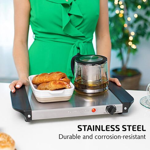 OVENTE Electric Warming Tray with Adjustable Temperature Control Perfect for Buffets, Restaurants, House Parties, Events & Dinners, Compact Food Warmer & Server with Cool Touch Handles, Silver FW170S in Saudi Arabia
