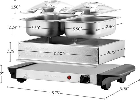 OVENTE Electric Warming Tray with Adjustable Temperature Control Perfect for Buffets, Restaurants, House Parties, Events & Dinners, Compact Food Warmer & Server with Cool Touch Handles, Silver FW170S in Saudi Arabia