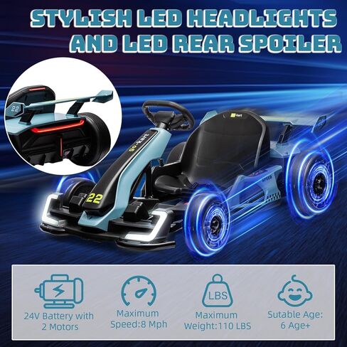24V Kids Go Kart ، 300 و WAR 300W سيارة الكارت الكهربائية القوية مع مقعد قابل للتعديل ، IDE على لعبة مع 4 سرعة ، البطارية ، وضع الانجراف/الرياضة ، إطارات EVA ، دواسة الفرامل لمدة 6-12 ، روز in Kuwait