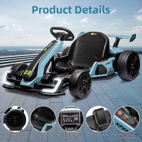 24V Kids Go Kart ، 300 و WAR 300W سيارة الكارت الكهربائية القوية مع مقعد قابل للتعديل ، IDE على لعبة مع 4 سرعة ، البطارية ، وضع الانجراف/الرياضة ، إطارات EVA ، دواسة الفرامل لمدة 6-12 ، روز in Kuwait
