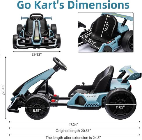 24V Kids Go Kart ، 300 و WAR 300W سيارة الكارت الكهربائية القوية مع مقعد قابل للتعديل ، IDE على لعبة مع 4 سرعة ، البطارية ، وضع الانجراف/الرياضة ، إطارات EVA ، دواسة الفرامل لمدة 6-12 ، روز in Kuwait