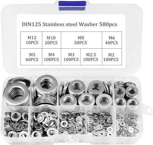 270Pcs Fender Washer for Screws,304 Stainless Steel Flat Washers for Bolts Assortment, SAE Fender Washers Set, 6# 8# 10# 12# 1/4" 5/16" 3/8" 1/2"(8 Sizes) in Saudi Arabia