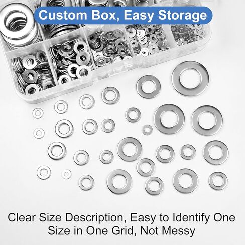 270Pcs Fender Washer for Screws,304 Stainless Steel Flat Washers for Bolts Assortment, SAE Fender Washers Set, 6# 8# 10# 12# 1/4" 5/16" 3/8" 1/2"(8 Sizes) in Saudi Arabia
