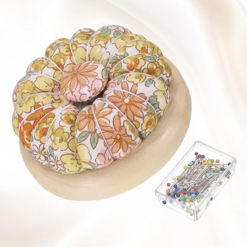 HARFINGTON Pin Cushions with 50 PCS Sewing Pins, Cute Needle Japanese Style Cushion Needle Holder Pincushions Magnetic Top Wooden Base for Sewing Quilting Needlework DIY Crafts, Autumn Floral in Saudi Arabia