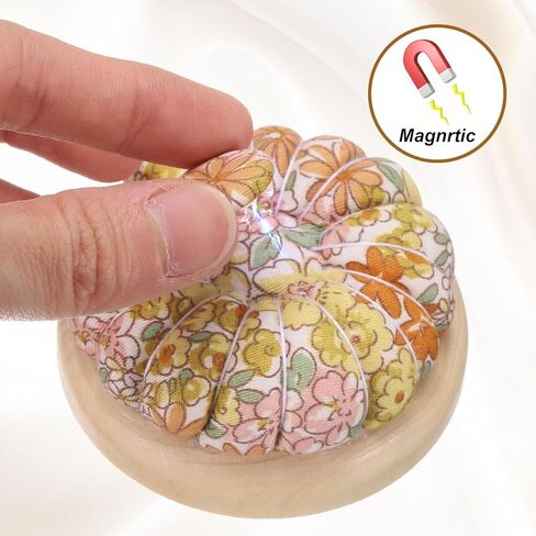 HARFINGTON Pin Cushions with 50 PCS Sewing Pins, Cute Needle Japanese Style Cushion Needle Holder Pincushions Magnetic Top Wooden Base for Sewing Quilting Needlework DIY Crafts, Autumn Floral in Saudi Arabia