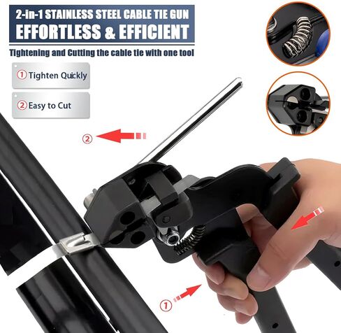 Heavy Duty Metal Cable Tie 150pcs Self-Locking Stainless Steel Zip Ties,Metal Tie Wrap Gun Kit for Fastening And Cutting Metal Cable Ties Tool Set for Fence Exhaust Pipe Outdoor (AB200) in Saudi Arabia