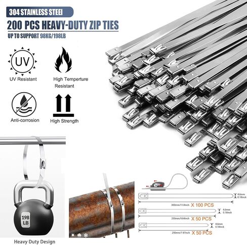 Heavy Duty Metal Cable Tie 150pcs Self-Locking Stainless Steel Zip Ties,Metal Tie Wrap Gun Kit for Fastening And Cutting Metal Cable Ties Tool Set for Fence Exhaust Pipe Outdoor (AB200) in Saudi Arabia