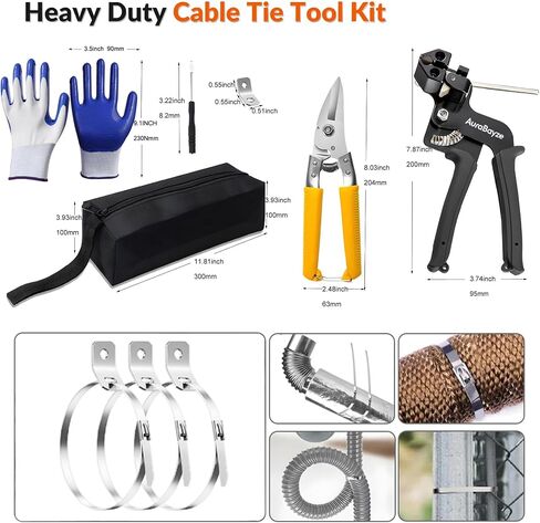 Heavy Duty Metal Cable Tie 150pcs Self-Locking Stainless Steel Zip Ties,Metal Tie Wrap Gun Kit for Fastening And Cutting Metal Cable Ties Tool Set for Fence Exhaust Pipe Outdoor (AB200) in Saudi Arabia