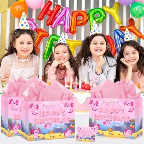 Axolotl Birthday Gift Bag Axolotl Birthday Party Bags with Tissue Paper Card Cartoon Pink Birthday Gift Bag Axolotl Pink Wrapping Paper Axolotl Birthday Decorations Axolotl Birthday Party Supplies in Saudi Arabia