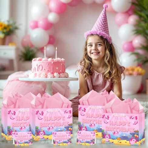 Axolotl Birthday Gift Bag Axolotl Birthday Party Bags with Tissue Paper Card Cartoon Pink Birthday Gift Bag Axolotl Pink Wrapping Paper Axolotl Birthday Decorations Axolotl Birthday Party Supplies in Saudi Arabia