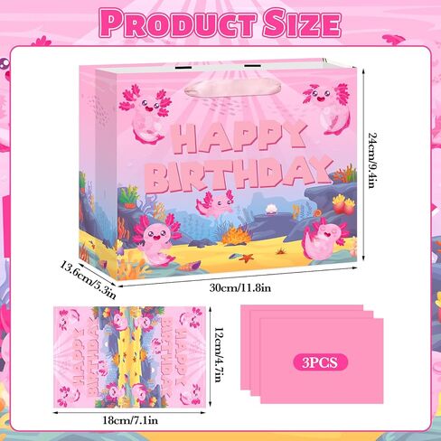Axolotl Birthday Gift Bag Axolotl Birthday Party Bags with Tissue Paper Card Cartoon Pink Birthday Gift Bag Axolotl Pink Wrapping Paper Axolotl Birthday Decorations Axolotl Birthday Party Supplies in Saudi Arabia