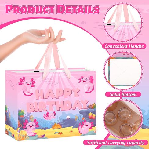 Axolotl Birthday Gift Bag Axolotl Birthday Party Bags with Tissue Paper Card Cartoon Pink Birthday Gift Bag Axolotl Pink Wrapping Paper Axolotl Birthday Decorations Axolotl Birthday Party Supplies in Saudi Arabia