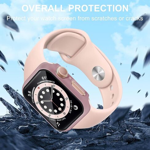 Smiling 2 Pack Case Built in Tempered Glass Screen Protector Compatible with Apple Watch Series 6/SE/Series 5/Series 4 44mm, Hard PC Case Overall Protective Cover- 1 Pink + 1 Transparent in Saudi Arabia