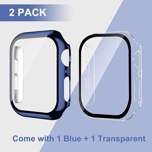Smiling 2 Pack Case Built in Tempered Glass Screen Protector Compatible with Apple Watch Series 6/SE/Series 5/Series 4 44mm, Hard PC Case Overall Protective Cover- 1 Pink + 1 Transparent in Saudi Arabia