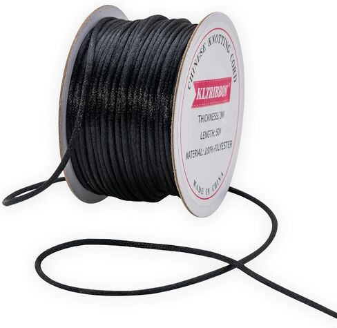 2mm Black Satin Cord String - 55Yds Chinese Knotting Cord Rattail Silk Rope for Bracelet Necklace Jewelry Making Macrame Trim in Kuwait
