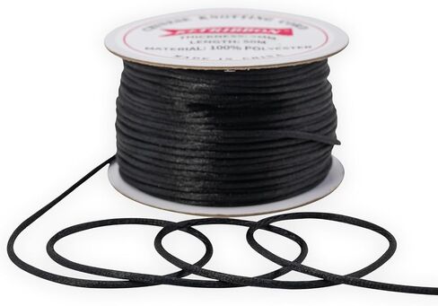 2mm Black Satin Cord String - 55Yds Chinese Knotting Cord Rattail Silk Rope for Bracelet Necklace Jewelry Making Macrame Trim in Kuwait