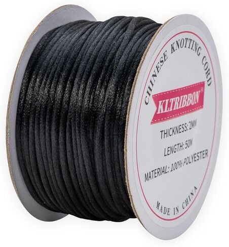 2mm Black Satin Cord String - 55Yds Chinese Knotting Cord Rattail Silk Rope for Bracelet Necklace Jewelry Making Macrame Trim in Kuwait