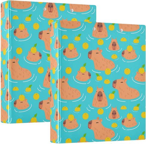 Caikeny 3 Ring Binder Cute Capybaras 1.5 Inch Binders Lemon Round Ring Clipboard with 2 Pockets for Office Supplies in Kuwait