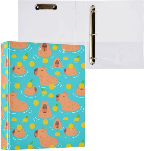 Caikeny 3 Ring Binder Cute Capybaras 1.5 Inch Binders Lemon Round Ring Clipboard with 2 Pockets for Office Supplies in Kuwait