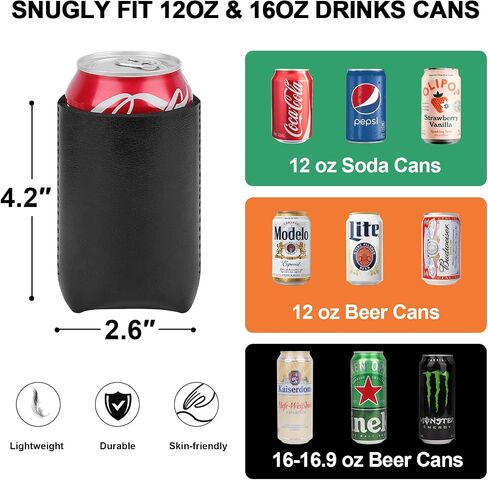 أكمام تبريد من نوع Slap Can، حامل أكمام زجاجات مبردات البيرة القياسية سعة 12oz، حامل من النيوبرين غير قابل للانزلاق للبيرة والصودا 9 بوصة × 3.5 بوصة (أسود/أحمر/سماوي/أصفر) in Kuwait