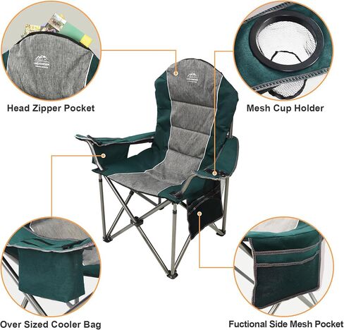LANMOUNTAIN Camping Chairs for Adults,High Back Folding Camp Chair with Cup Holder and Cooler Bag,Heavy Duty Outdoor Lawn Chairs,Perfect for Camping,Hiking,Picnics,and Beach Trips,Blue in Kuwait