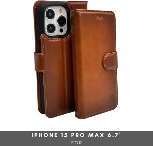 حافظة هاتف Vegas Wallet متوافقة مع iPhone 15 Pro Max 6.7in - محفظة هاتف جلدية أنيقة محببة بالكامل - محفظة حامل بطاقات RFID مع مسند وفتحات للبطاقات (أزرق داكن) in Kuwait