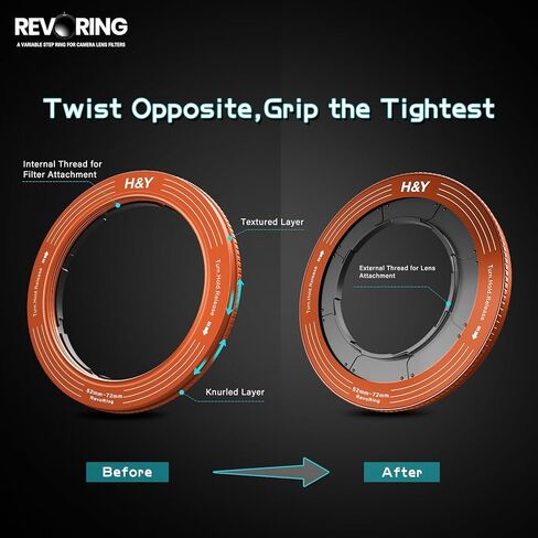 H&Y RevoRing Step-Up Rings Variable Step Up Ring Lens Filter Adapter Rings Stepping Up Ring 52-72mm to 77mm in Kuwait
