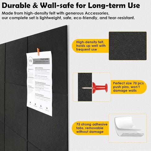 15 Pcs Felt Boards - 60"x36" Reusable Cork Board Alternative for Wall with 70 Pins, 75 No-Trace Adhesive & Guide - Perfect for Office, Classroom, Home Decor, Bulletin Board, and Dartboard in Kuwait