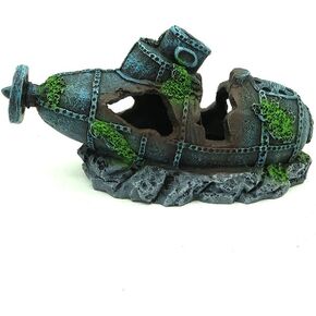 Fish Tank Decoration Sunken Shipwreck Aquarium Decorations Resin Submarine Fish Cave Hideout for Betta Pirate Ship Decorations Sunken Ship Ornament Fish Tank Accessories