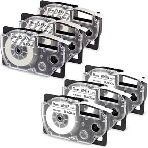 3 White + 3 Clear Replace for Casio Label It Tape 9mm 3/8 '' Maker Maker Tape CompAtible Casio EZ Label Printer KL-120 KL-60 KL-100 KL-750 KL-750B KL-780 KL-7200