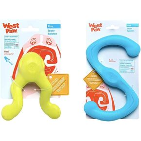 West Paw Zogoflex Tizzi علاج لعبة الكلاب (صغيرة ، جدة سميث) و Zogoflex Bumi Dog Tug Tuy (صغيرة ، أكوا) - ألعاب خفيفة الوزن لجلبها ، اللعب ، تمرينات الحيوانات الأليفة