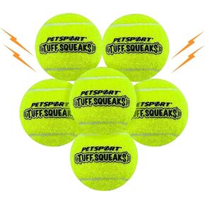 Petsport Squeak أصفر تنس كرة الكلب | 6 حزمة متوسطة (2.5 ") كرات الصيدر Tuff للكلاب | Pet Safe Felt Non-Soxic Foel & Rubber | Play Fetch أو Launch أو Chuck أو Toss at Dog Park