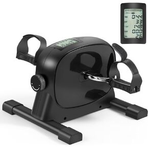 Under Desk Bike Pedal Exerciser, Portable Mini Exercise Bike with LCD Display for Home/Office, Desk Cycle for Leg/Arm with Handle, Leg Exerciser While Sitting for Physical Therapy
