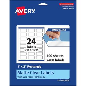 Avery Matte Clear Rectangle Labels مع خلاصة مؤكدة ، 1 "× 2" ، والعدد 240 ، وطباعة إلى الحافة ، والليزر/الحبر القابلة للطباعة