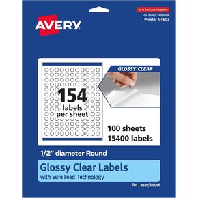 Avery Glossy Clear Round Labels - 1,540 Labels, 0.5" Diameter, Print-to-The-Edge, Laser/Inkjet Printable