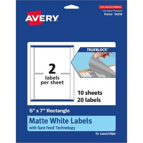 Avery TrueBlock Matte White Rectangle Labels مع خلاصة مؤكدة ، 5 "× 7" ، 200 ملصقات بيضاء غير لامعة ، ملصقات قابلة للطباعة بالليزر/الحبر ، رائعة للتغليف وملصقات المنتجات