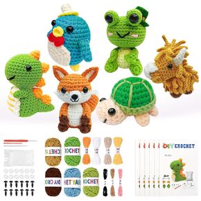 6PCS Crochet Kit for Beginners, 2025 Knitting Kit with Step-by-Step Video Tutorials, Beginner Crochet Kit for Adults, Crochet Animal Kit for Beginners Kids, Complete Kit Included 6 Cute Animals