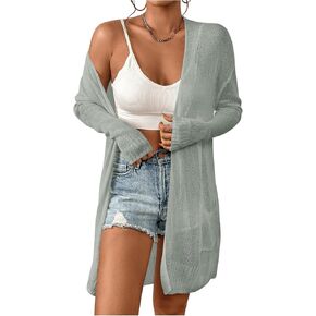 SOLY HUX Women's Open Front Long Sleeve Cardigan Sweater Tops with Pockets Plain Grey M