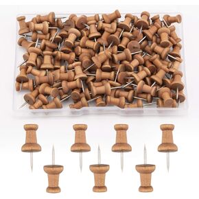 AIEX 100 Pieces Wood Push Pins Map Push Pins Map Pins with Steel Tip for Cork Display Board Craft Projects