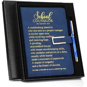1 Set School Counselor Appreciation Gifts Leather Journal Notebook with Pen Gift Box for Counseling Week Gifts Guidance Counselor Office Must Haves Supplies(Black, Gold)