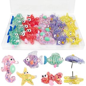 30 PCS Sea Animal Push Pins ， Throud Sea Sea Horse Starfish Ocean Ocean تحت عنوان Pushpin for Cork Board ， Bulletin Board ， جدار الصورة ، مكتب الخريطة المدرسي وديكور المنزل