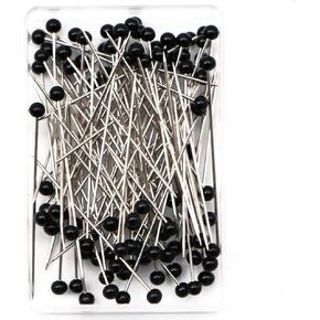 100 PCS إبر رأس زجاجي أسود دبابيس خياطة مستقيم دبابيس دبابيس حرفة دبابيس خياط مع رأس الكرة السود