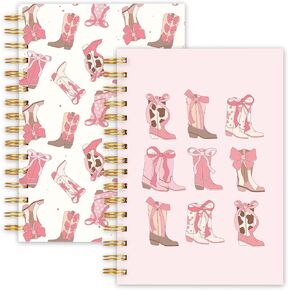 2 Pack Western Cowgirl Journal Notebook 80 Sheets A5 Pink Bow Cowgirl Boots College حكمت دفتر الملاحظات القوية ذات الأسلاك التوأم مع الورق المتميز لمكافأة مكتب المدرسة