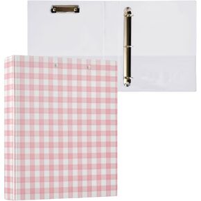 3 Ring Binder 1.5 Inch Ring Pink Checkered Binder Organizer for Letter Size Paper Cute Decorative Hardcover Round Ring Binders for School Office and Home