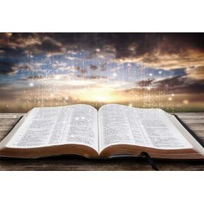 Leowefowa 8x6.5ft Jesus Christ Backdrop Vinyl Light of Wisdom Emit from The Opened Bible Book Bokeh Sunset Glow Photography Background Church Sanctuary Banner Bible School Decoration Wallpaper