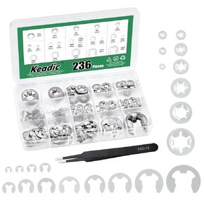 Keadic 261Pcs M3/M4/M5/M6/M8/M10/M12 Internal Tooth Starlock Washers and M1.5/M2/M3/M4/M5/M6/M7/M8/M9/M10/M12/M15/M19/M22 External Retaining E-Clips (Steel Black Oxide Finish)