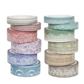 12 Rolls Washi Tape Set Lace Pattern ، شريط زخرفي لمجلة Bullet ، كتاب ، مخطط ، سكرابوكينغ ، مصنوعات الفنون DIY