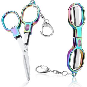 2pcs مقصات قابلة للطي صغيرة ، قواطع طية قابلة للطي صغيرة قابلة للطي مع صغار معدني حلقة سلامة قابلة للسحب شارة القطع المصنوعة من الفولاذ المقاوم للصدأ لوازم الخياطة الحرفية لمكتب منزل