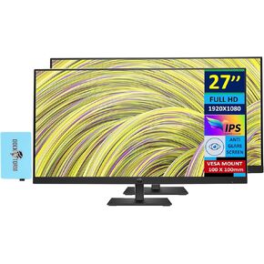 HP 27" FHD IPS (1920x1080) Monitor Bundle with Docztorm Dock, 75Hz Display, 1 HDMI 1.4, 1 Display Port 1.2, 1 VGA, VESA Mount (100x100 mm), Ideal for Office Work, Black (2024 Latest Model) 2 Pack